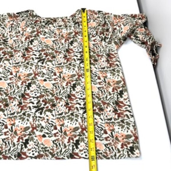 Jessica Simpson Brown Floral Blouse Long Sleeve Cream Women’s Size Small V-Neck - Picture 9 of 13